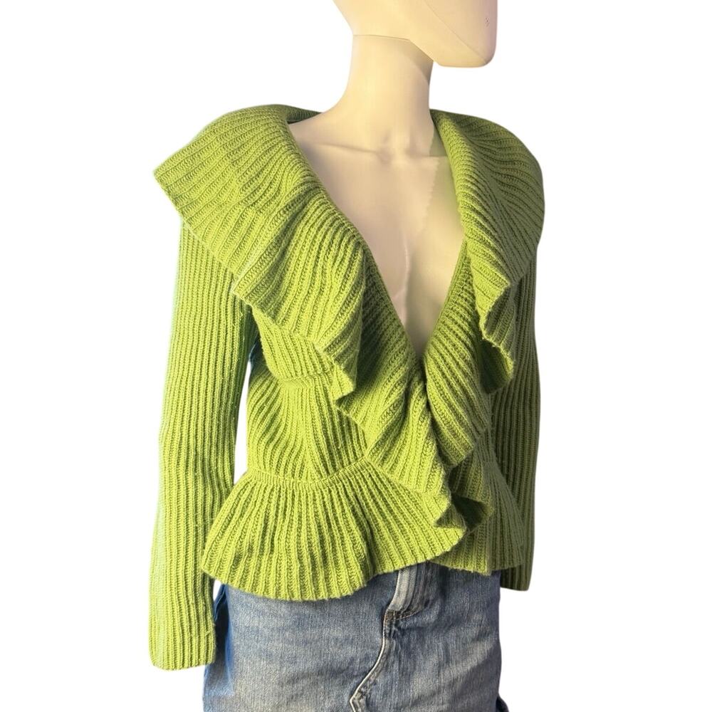 Lafayette 148 Green Merino Cashmere Ruffle Peplum Cardigan Size M - Picture 3 of 8